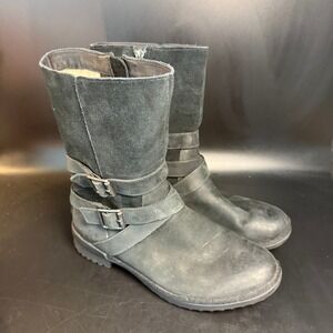 UGG Dark Gray Suede Buckle Boots